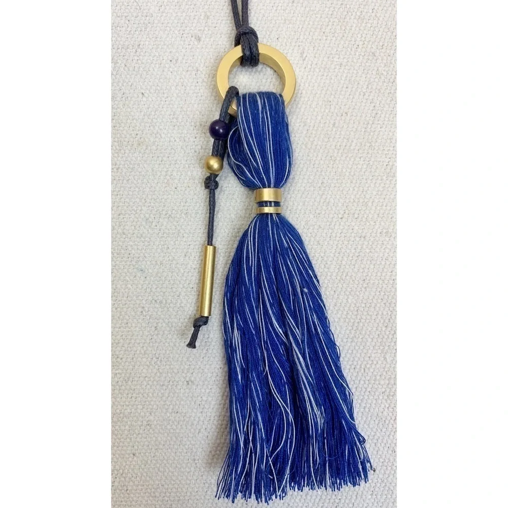 Madewell Blue Tassel Matte Gold Necklace - Picture 4 of 6